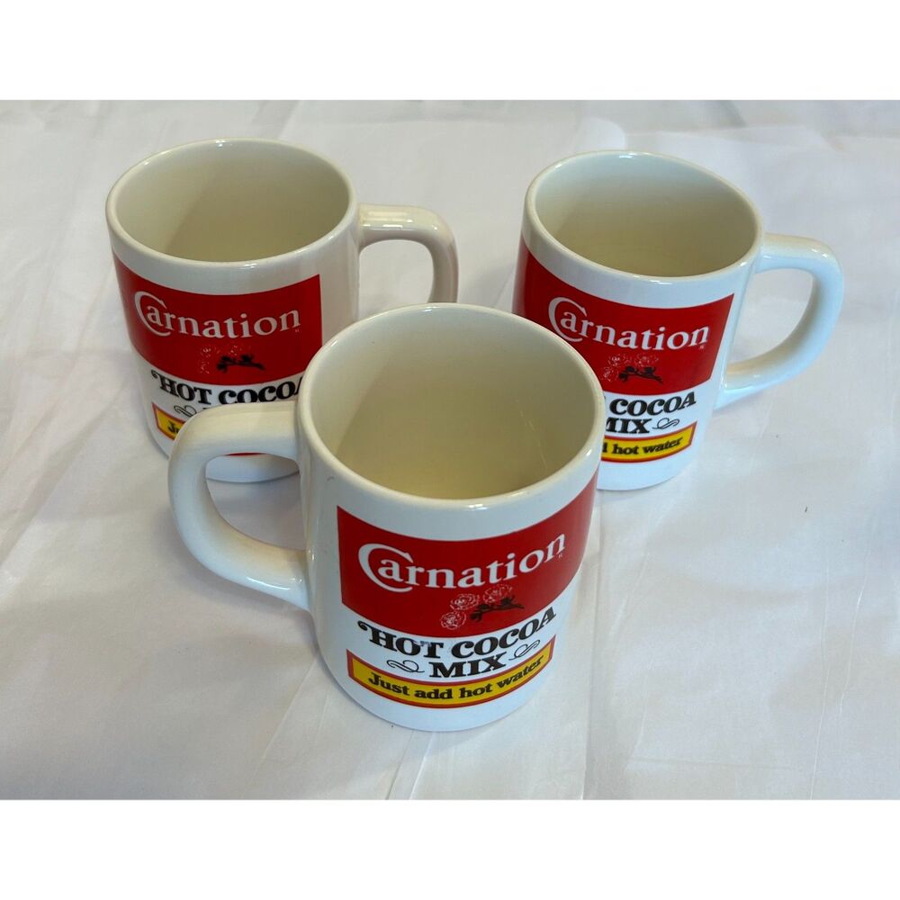 Set of Three (3) Carnation Hot Cocoa Mix Mugs Vintage Lot Great Condition